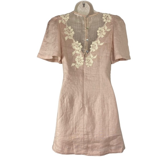 Tularosa | NEW Levy Embroidered Linen Puff Sleeve Mini Dress in Natural Size XS - Picture 10 of 13